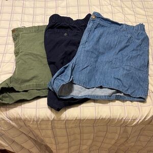Women’s Casual Elastic-Waist Shorts - Olive Green, Navy & Light Denim Blue